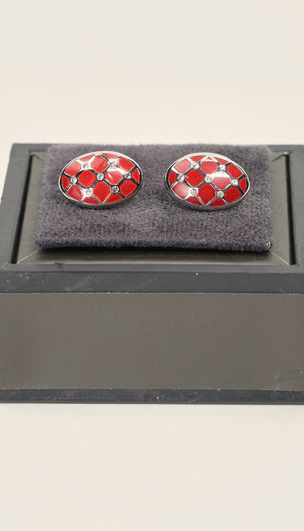 Crystal Encrusted Stainless Steel Cufflinks Red Silver - Ron Tomson