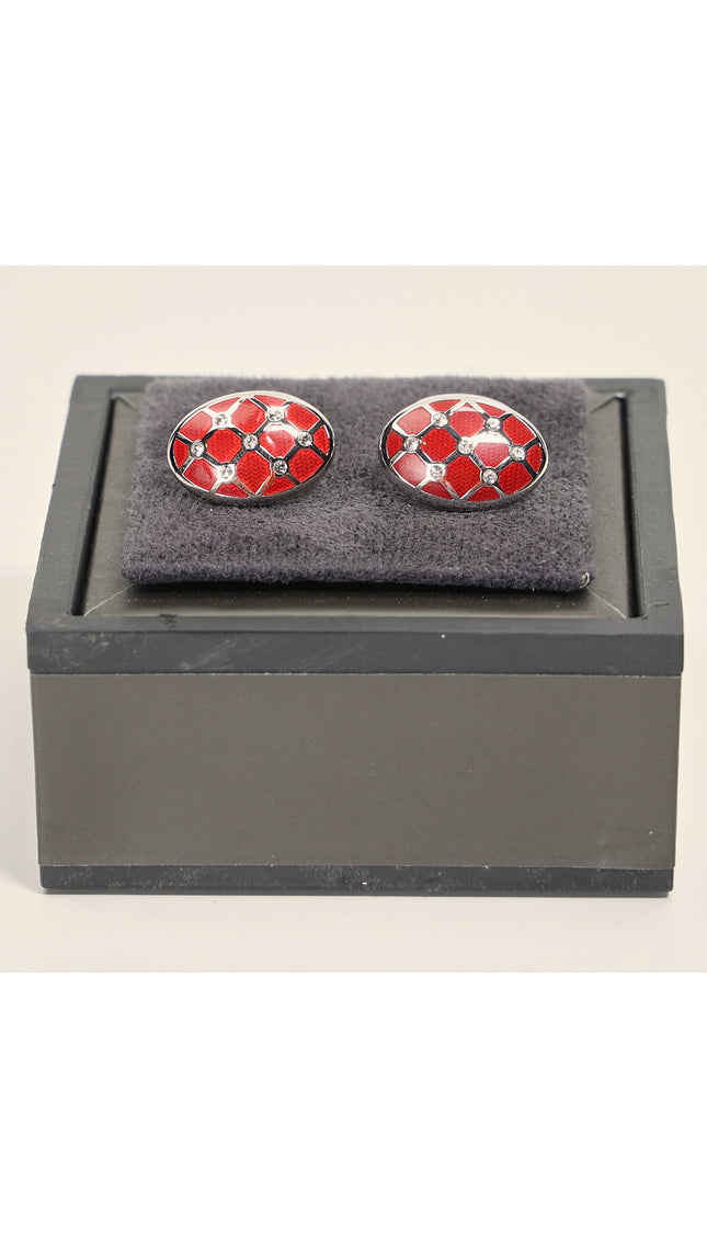 Crystal Encrusted Stainless Steel Cufflinks Red Silver - Ron Tomson