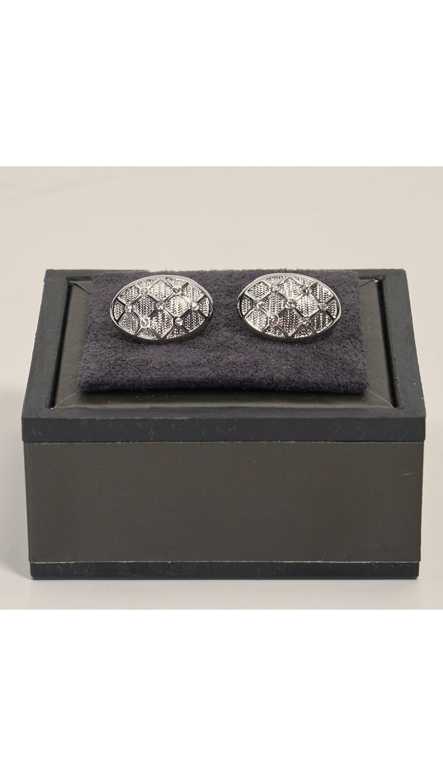 Crystal Encrusted Stainless Steel Cufflinks Silver - Ron Tomson