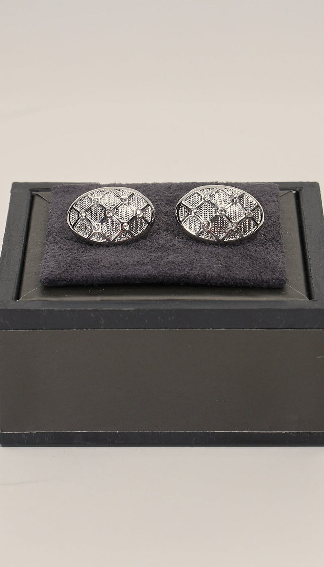 Crystal Encrusted Stainless Steel Cufflinks Silver - Ron Tomson