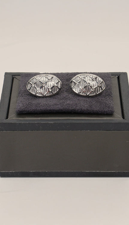 Crystal Encrusted Stainless Steel Cufflinks Silver - Ron Tomson