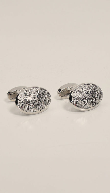 Crystal Encrusted Stainless Steel Cufflinks Silver - Ron Tomson