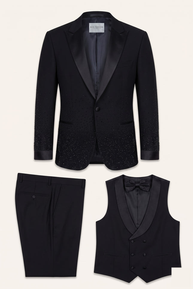 Crystal Peak Lapel Tuxedo Set - Black