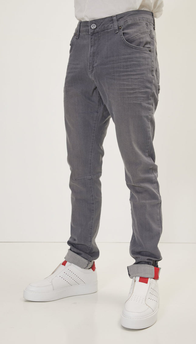 Cuff Detail Inner Red Stripe Denim - Grey - Ron Tomson