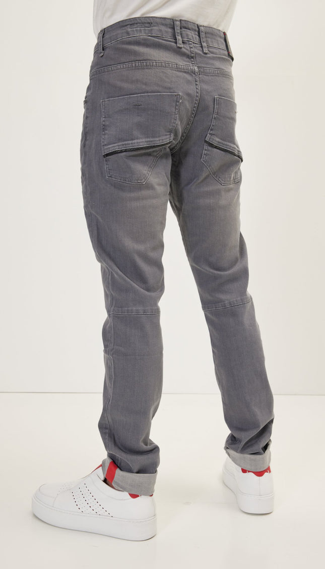 Cuff Detail Inner Red Stripe Denim - Grey - Ron Tomson