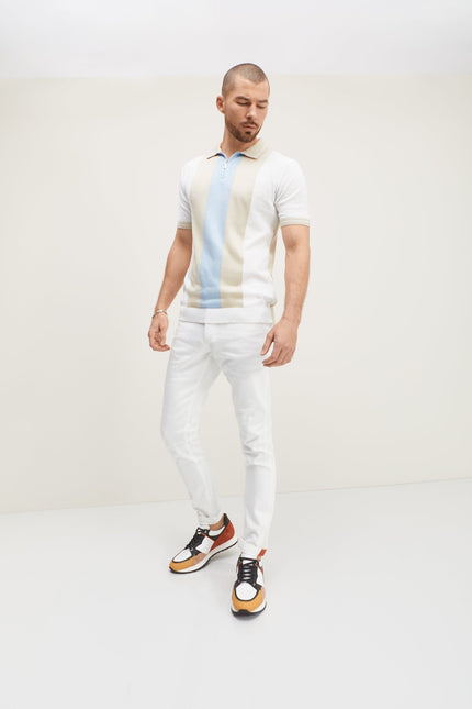 Cuff Detail Inner Red Stripe Denim - White - Ron Tomson