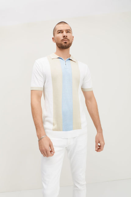 Cuff Detail Inner Red Stripe Denim - White - Ron Tomson