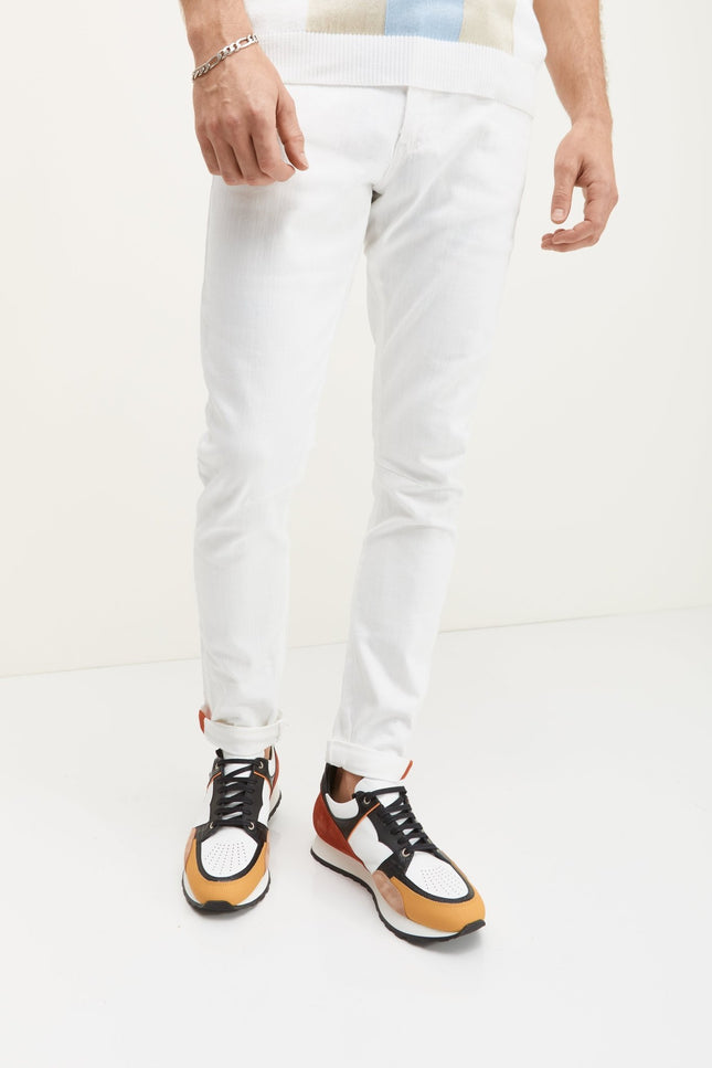 Cuff Detail Inner Red Stripe Denim - White - Ron Tomson