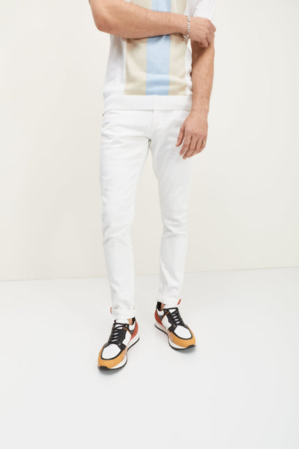 Cuff Detail Inner Red Stripe Denim - White - Ron Tomson