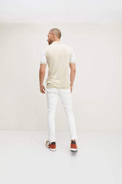 Cuff Detail Inner Red Stripe Denim - White - Ron Tomson