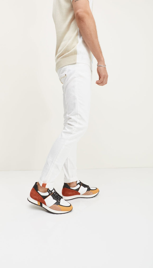 Cuff Detail Inner Red Stripe Denim - White - Ron Tomson