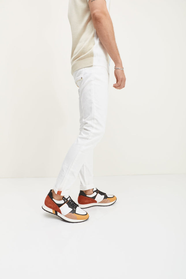 Cuff Detail Inner Red Stripe Denim - White - Ron Tomson