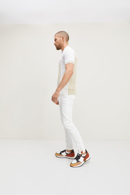 Cuff Detail Inner Red Stripe Denim - White - Ron Tomson