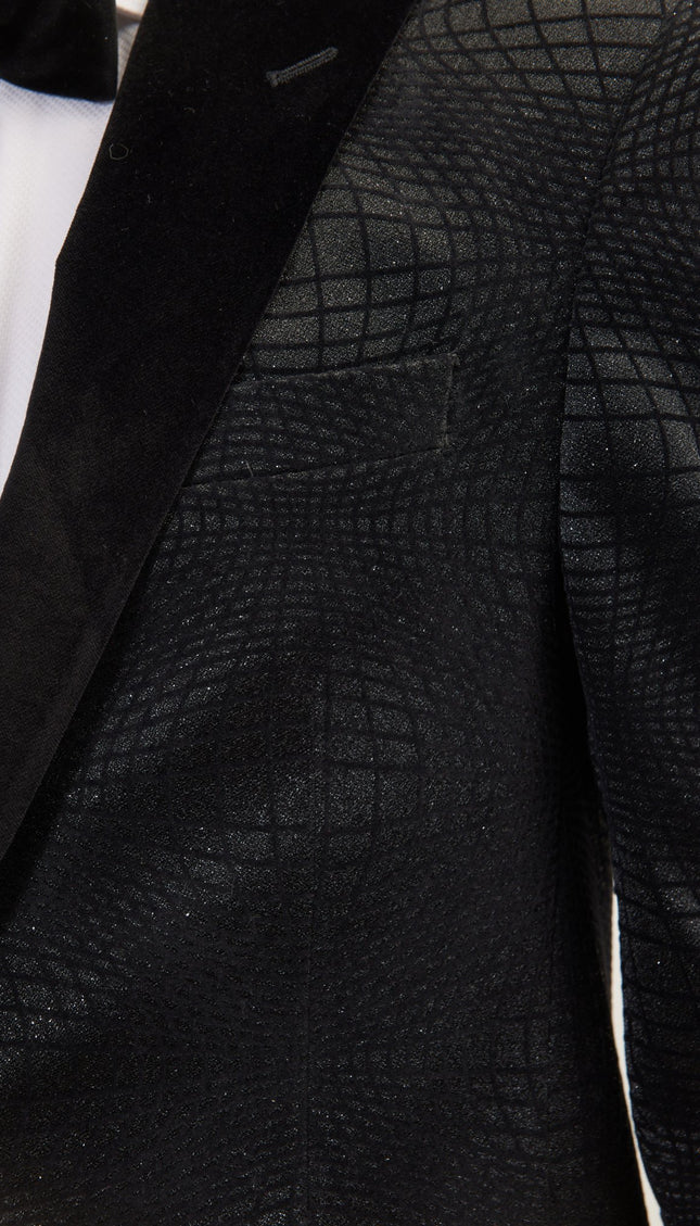 Curved Space Velvet Flocking Tuxedo Jacket - Black - Ron Tomson