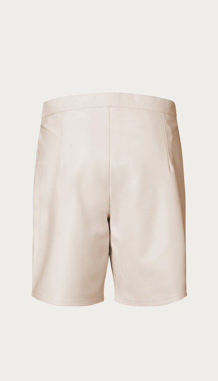 Cut - out Fitted Leather Shorts - Beige - Ron Tomson