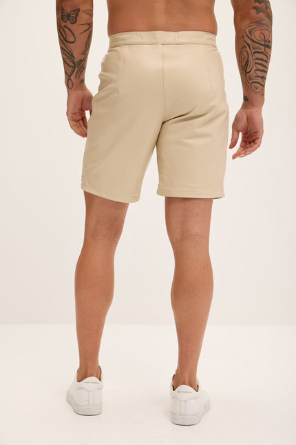 Men's Cut-Out Fitted Leather Shorts - Beige - Ron Tomson Los Angeles