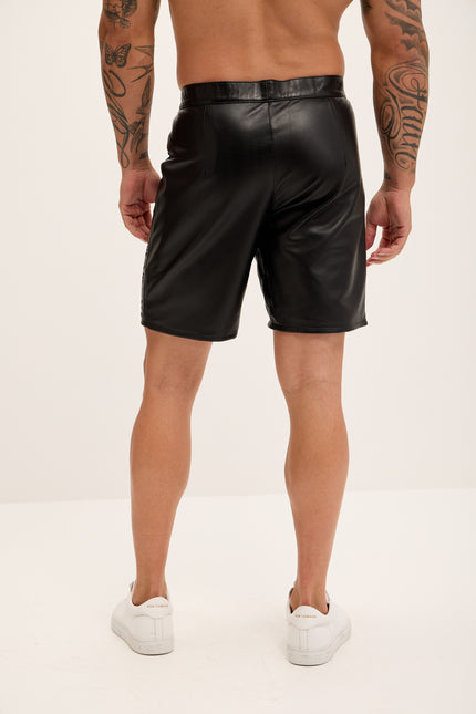 Men's Cut-Out Fitted Leather Shorts - Black - Ron Tomson Los Angeles