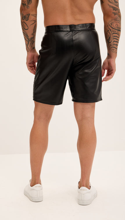 Cut - out Fitted Leather Shorts - Black - Ron Tomson