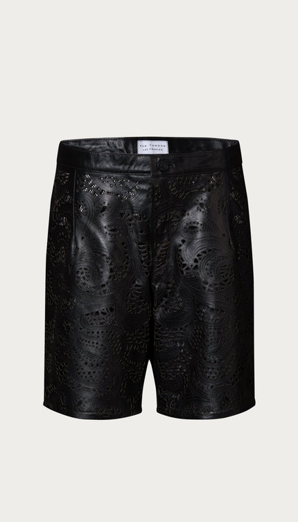 Cut - out Fitted Leather Shorts - Black - Ron Tomson