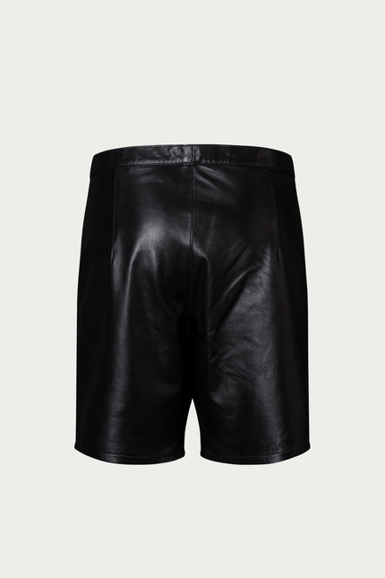 Men's Cut-Out Fitted Leather Shorts - Black - Ron Tomson Los Angeles