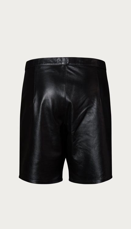 Cut - out Fitted Leather Shorts - Black - Ron Tomson