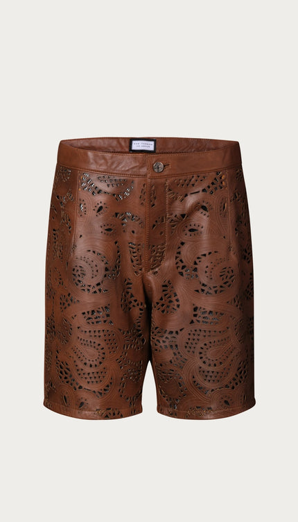 Cut - out Fitted Leather Shorts - Brown - Ron Tomson