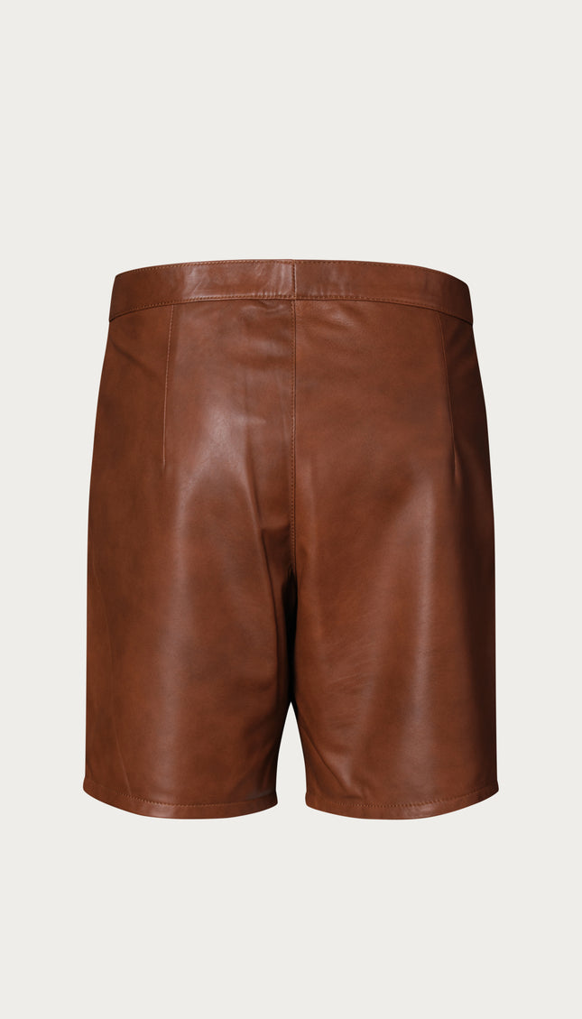 Cut - out Fitted Leather Shorts - Brown - Ron Tomson