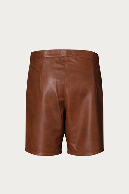 Men's Cut-Out Fitted Leather Shorts - Brown - Ron Tomson Los Angeles