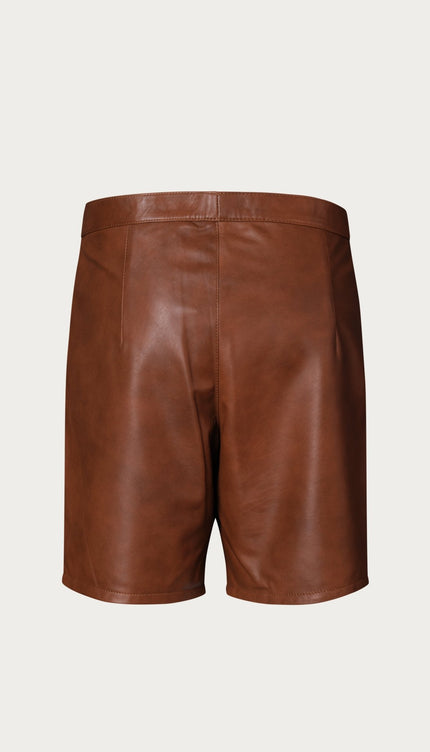 Cut - out Fitted Leather Shorts - Brown - Ron Tomson