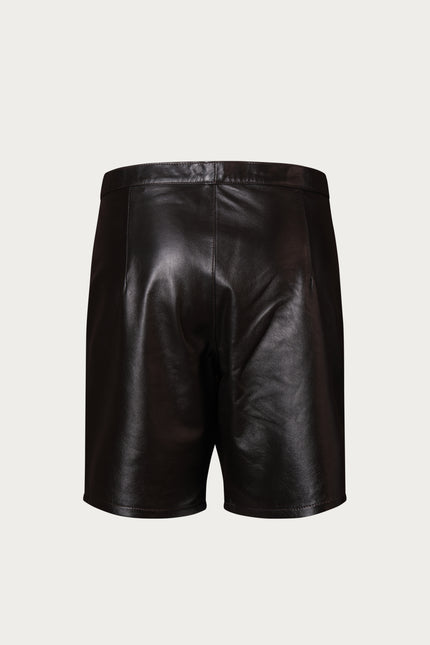 Men's Cut-Out Fitted Leather Shorts - Dark Brown - Ron Tomson Los Angeles