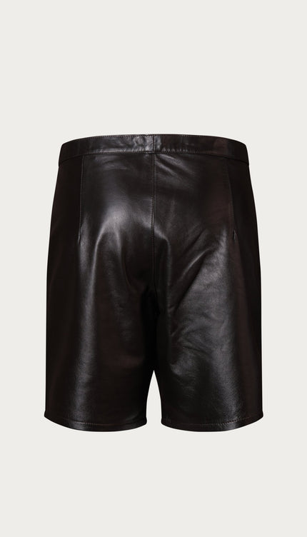 Cut - out Fitted Leather Shorts - Dark Brown - Ron Tomson