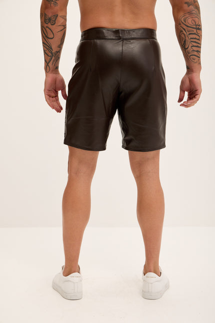 Men's Cut-Out Fitted Leather Shorts - Dark Brown - Ron Tomson Los Angeles