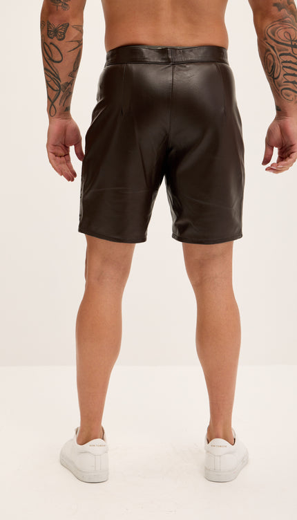 Cut - out Fitted Leather Shorts - Dark Brown - Ron Tomson