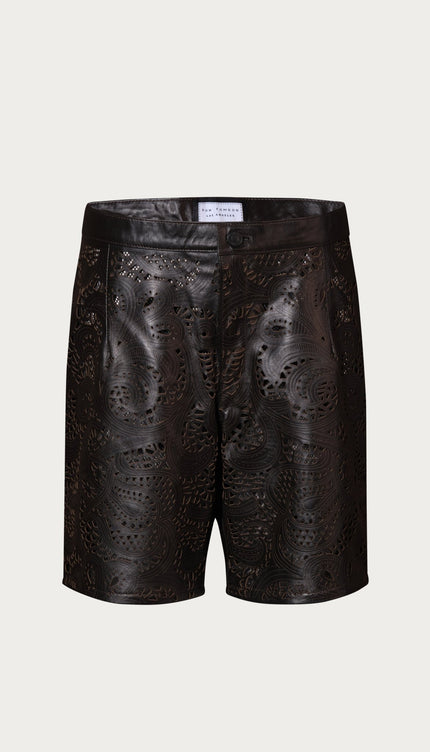 Cut - out Fitted Leather Shorts - Dark Brown - Ron Tomson