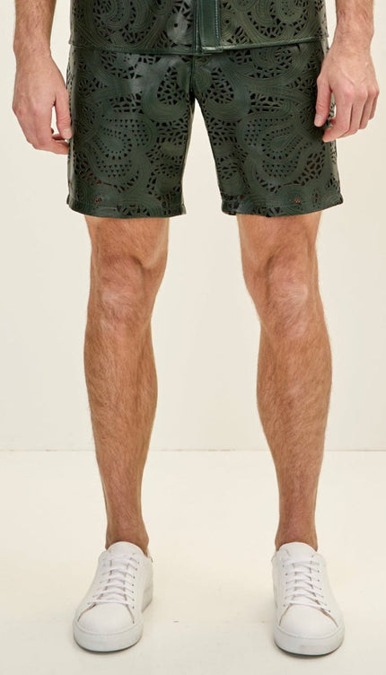 Cut - out Fitted Leather Shorts - Green - Ron Tomson