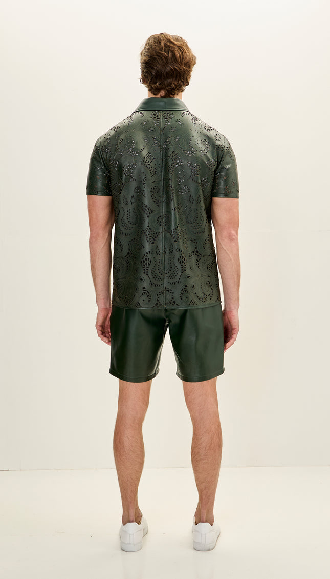 Cut - out Fitted Leather Shorts - Green - Ron Tomson