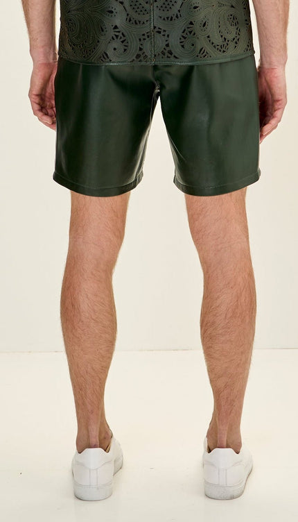 Cut - out Fitted Leather Shorts - Green - Ron Tomson