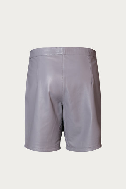 Men's Cut-Out Fitted Leather Shorts - Grey - Ron Tomson Los Angeles