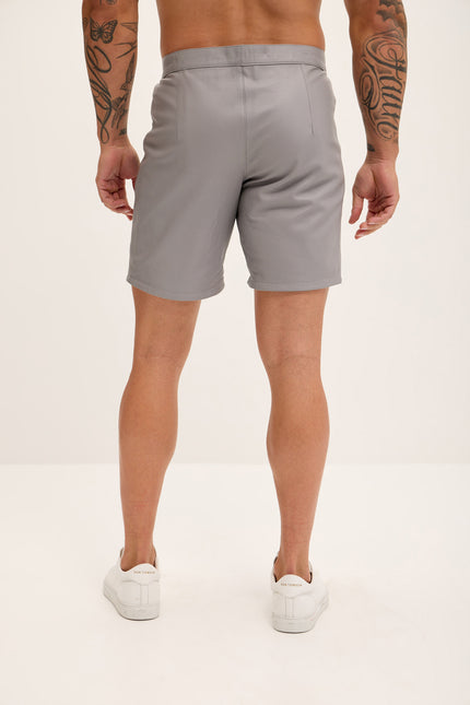 Men's Cut-Out Fitted Leather Shorts - Grey - Ron Tomson Los Angeles