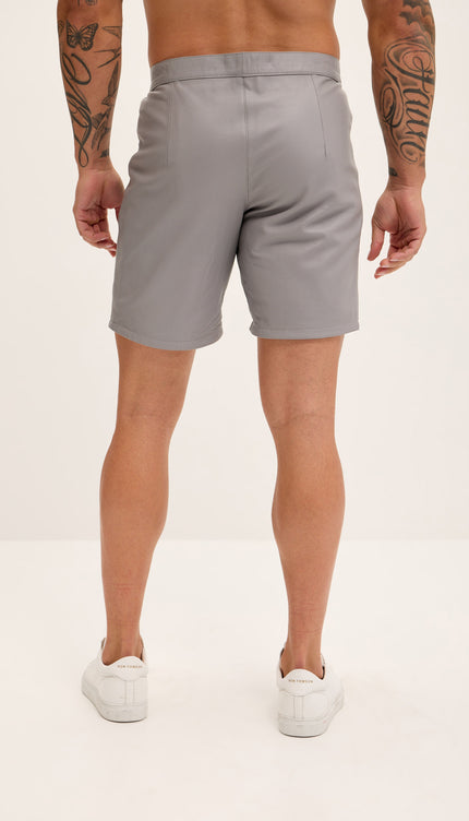 Cut - out Fitted Leather Shorts - Grey - Ron Tomson
