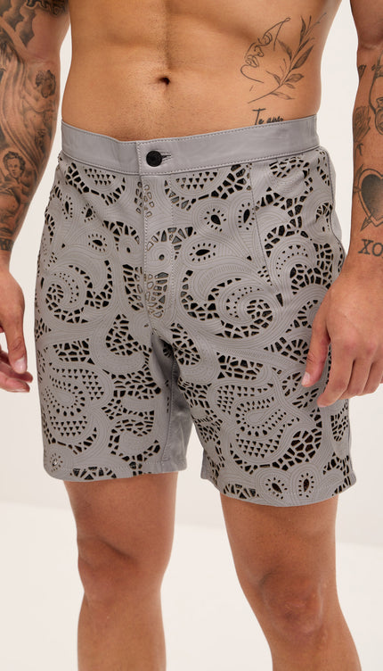 Cut - out Fitted Leather Shorts - Grey - Ron Tomson