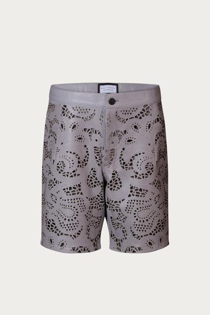 Men's Cut-Out Fitted Leather Shorts - Grey - Ron Tomson Los Angeles