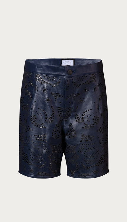 Cut - out Fitted Leather Shorts - Navy - Ron Tomson