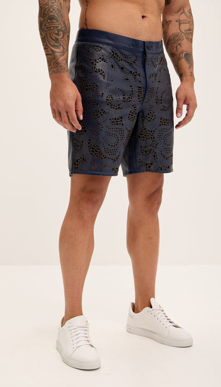 Cut - out Fitted Leather Shorts - Navy - Ron Tomson