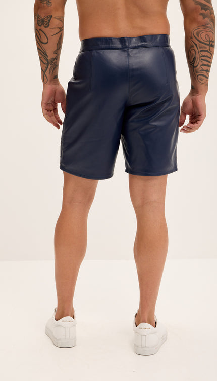 Cut - out Fitted Leather Shorts - Navy - Ron Tomson