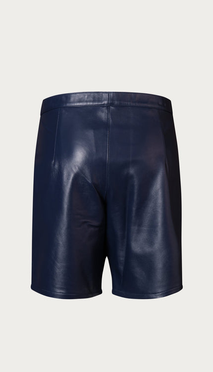 Cut - out Fitted Leather Shorts - Navy - Ron Tomson