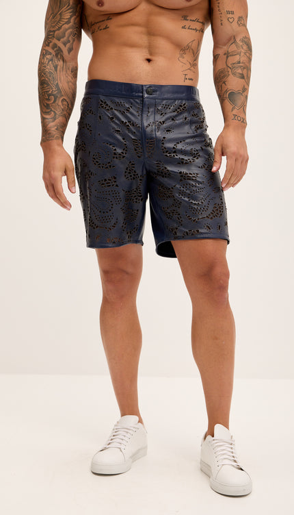 Cut - out Fitted Leather Shorts - Navy - Ron Tomson