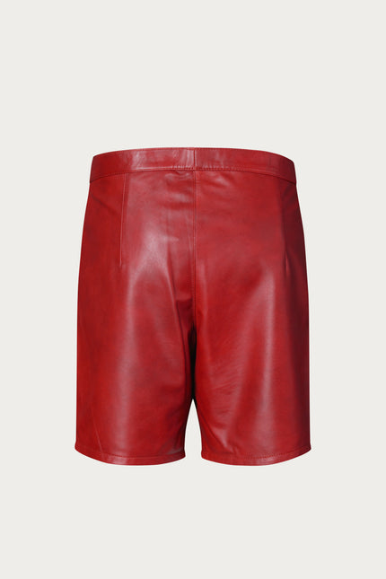 Men's Cut-Out Fitted Leather Shorts - Red - Ron Tomson Los Angeles