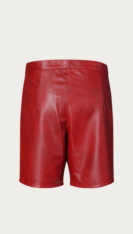 Cut - out Fitted Leather Shorts - Red - Ron Tomson