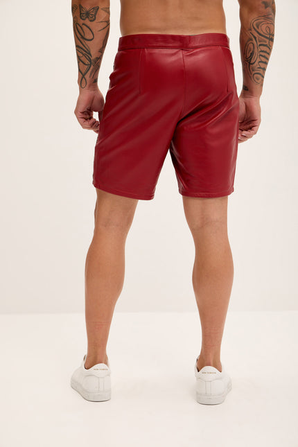 Men's Cut-Out Fitted Leather Shorts - Red - Ron Tomson Los Angeles